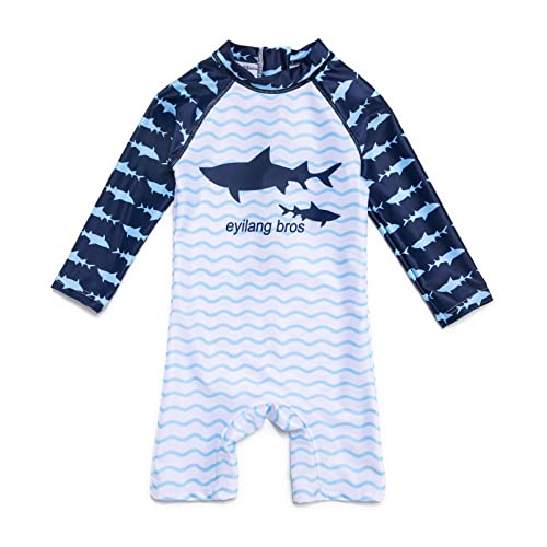 BONVERANO Bebé niño una pieza 3/4 de la longitud de la manga UV 50+ traje de baño con una cremallera…, Tiburón., 6-9 meses