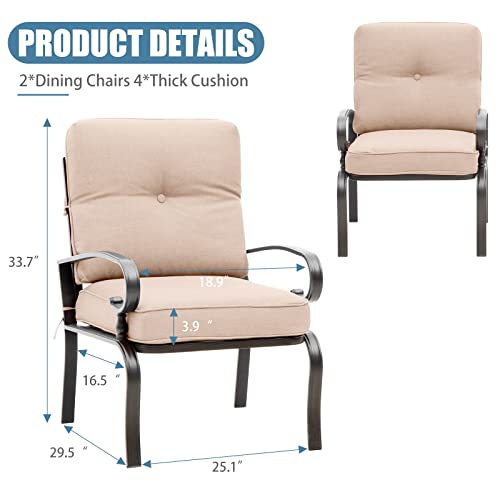 Incbruce Metal Outdoor Dining Chairs Patio Chairs Set of 2, Wrought Iron Chair Steel Frame Restaurant Chair, All-Weather Garden Seating Chair with Arms and Seat Cushions (Brown) - Thumbnail 3