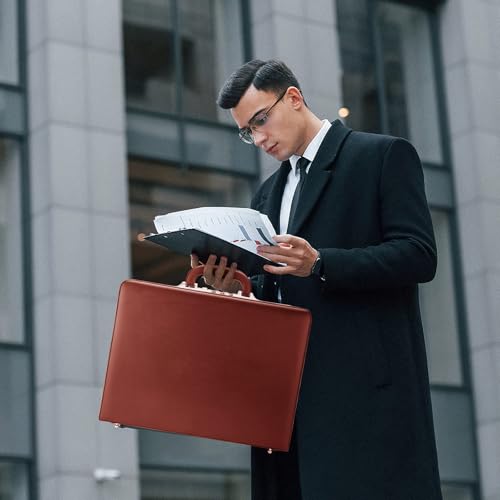image for HAESTUS Leather Briefcase for Men Business, Hard Shell Classic Attache