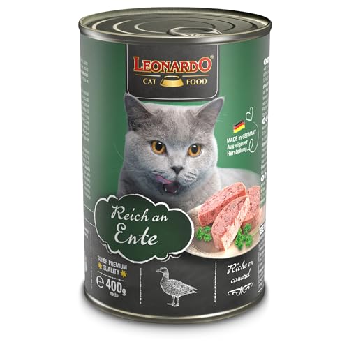 LEONARDO Nassfutter [6x400g Ente] | Getreidefreies Nassfutter für Katzen | Feuchtfutter Alleinfutter aus der Dose