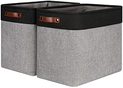 ECEGEVA 2 Pack Storage Baskets, Canvas Storage Baskets for Organizing Closet, Decorative Fabric Storage Baskets for Organizing Clothes, Collapsible Fabric Basket With Handles for Nursery(Black&Grey)