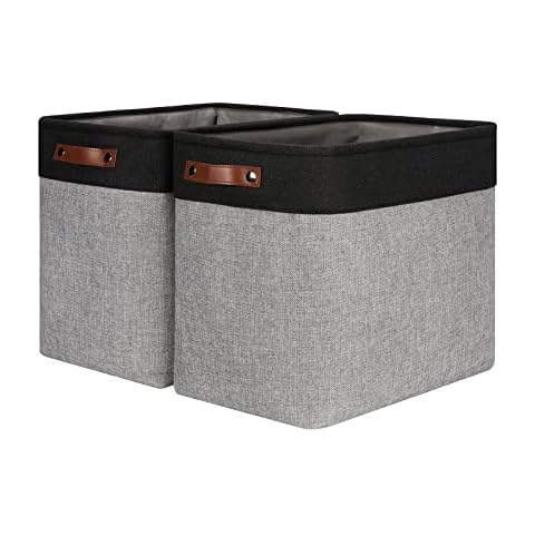 Ecegeva 2 Pack Storage Baskets, Canvas Storage Baskets for Organizing Closet, Decorative Fabric Storage Baskets for Organizing Clothes, Collapsible Fabric Basket With Handles for Nursery(Black&Grey) Cover