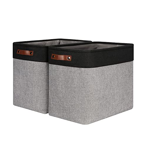 Ecegeva 2 Pack Storage Baskets, Canvas Storage Baskets For Organizing Closet, Decorative Fabric Storage Baskets For Organizing Clothes, Collapsible Fabric Basket With Handles For Nursery(Black&Grey) #TOP23