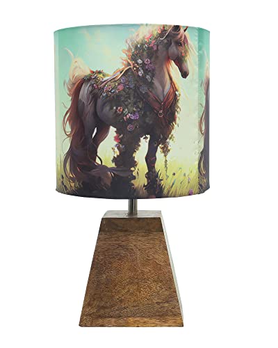Image of Homesake Wooden Base Pyramid Table Lamp, Lamps for Living Room, Bedside Night Lamp, Lamp for Bedroom Decoration, Modern Home Decorative Light, Desk Lamp,Study Lamp, Home Decor, Floral Horse Shade