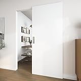 JUBEST 36'x84' Flush Panel Solid Core White Primed Concealed Sliding Hidden Barn Door with Soft Close Installation Hardware and Double Sided Pulls Included