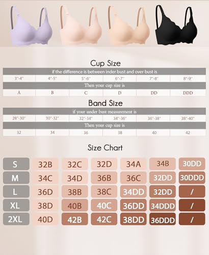 Image of DOCUMO Bras for Women Scalloped No Underwire Wireless Seamless Bra with Lift and Support Soft Bralettes with Bra Extender