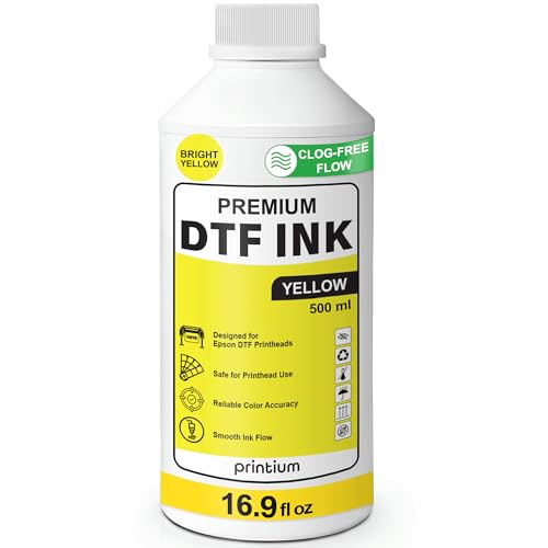 DTF Ink Yellow 16.9 fl oz (500 ml) Refill – Bright Color, Clog-Free Formula – Compatible with All DTF Printheads Including I3200, XP600, L1800, ET8550 – Reliable Color Accuracy & Smooth Ink Flow