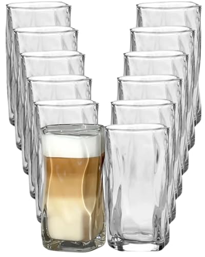 BAVARY Trinkgläser Set 12 Stück 250 ml – Wave Design Klarglas –...