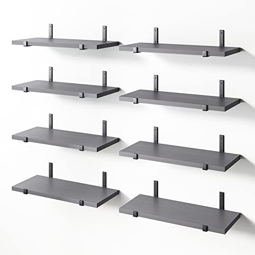 Image of YGEOMER Long Floating Bookshelves, Set of 8, Rustic Wall Shelves, Wood Floating Shelf for Bedroom, Living Room, Book and Bathroom (Gray)