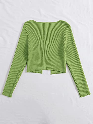 Floerns Women's Tie Front Long Sleeve Rib Knit Cardigan Crop Top Lime Green M #TOP1
