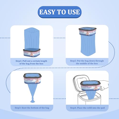 Image of Jumbo Square Bags Refill Compatible with Diaper Genie Compact, Select Pails (Not Fit Classic), Max Odor Control, Disposal Bag Refills, Continuous Film, Holds Up to 810 Newborn Diapers, 4 Pack