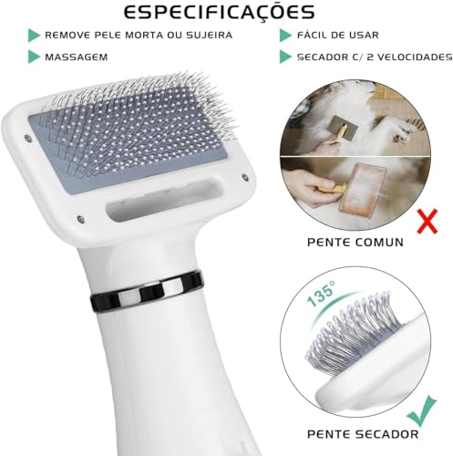 MEVS Secador Escova pelo Pet Cachorro Gato 2 em 1 Multi Temperatura Portátil 110V