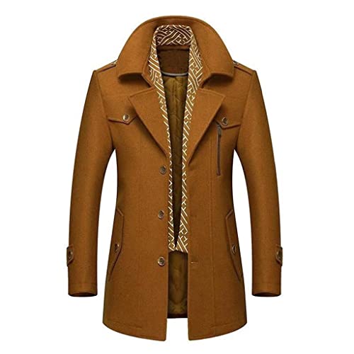 Winter Wool Coat Men Fashion Middle Long Scarf Collar Cotton-padded Thick Warm Woolen Coats Male Trench Coat Overcoat