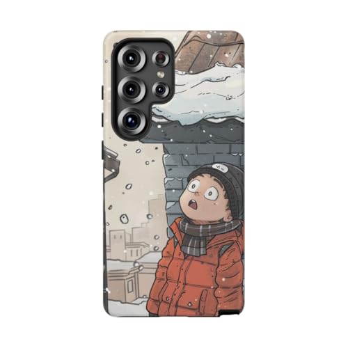 Coque Galaxy S25 Ultra orange rigide mate motif Chibi en veste d'hiver