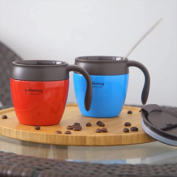 304 Stainless Steel Double Layer Vacuum Insulation Cup Japanese Style With Handle Coffee Marker Water Glass, Red with cover