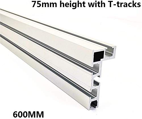 Sierra de mesa con ranura en T de aluminio para carpintería (600 mm) para carpintería y banco de trabajo de madera, 75 mm de altura con rieles en T