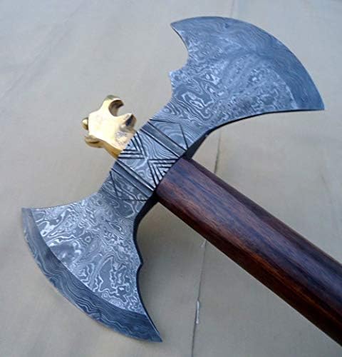 Axe Damascus Steel 26" Natural Wood Handle Double Headed Axe/Hand Forged Woodsman Axe
