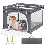 Jixrolyn Playpen for Babies and Toddlers, Small Playpen with Soft Breathable Mesh, Play Yard with Anti-Slip Base, Baby Fence Play Area with Pull-up Ring 36'x36'