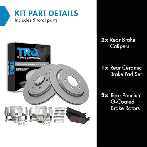 Image of TRQ Rear Brake Pad, Caliper, & Rotor Kit Ceramic Premium G-Coated Compatible with 2015-2017 Ford F-150
