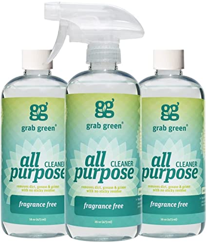 Grab Green All Purpose Cleaner, 16 Ounce, Fragrance Free Scent, Plant and Mineral Based, Removes Dirt, Grease and Grime with No Sticky Residue (Pack of 3)