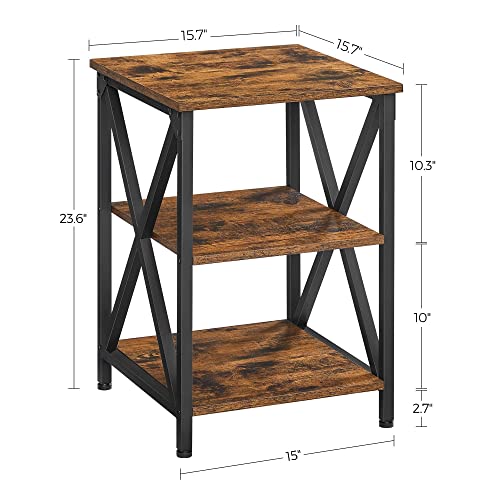 Vasagle End Table, Side Table With Storage, 15.7 X 15.7 X 23.6 Inch, Nightstand With X-Shaped Steel Frame, Rustic Table For Living Room, Bedroom, Farmhouse 3-Tier, Rustic Brown And Black Ulet278B01V1 #TOP2