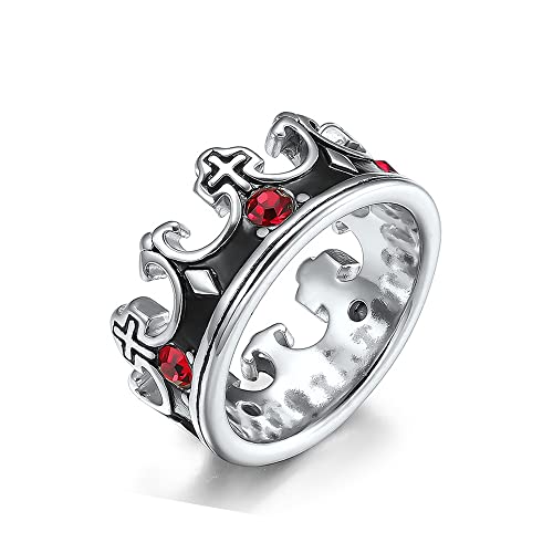 Royal King Knight Crown Ring For Men And Boys Religious Cross Chunky Stainless Steel Rings Vintage Christian Rings Wedding Band Silver Black Gold (Fanrq595032000S-9) #TOP6