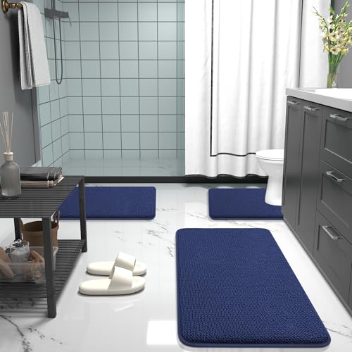 Image of OLANLY Thick Memory Foam Bathroom Runner Rugs 44x24, Extra Soft Absorbent Long Bath Rug, Quick Dry Bath Mats, Non-Slip, Machine Washable Mat, Tub and Shower, Home Decor Accessories, Twilight Sapphire