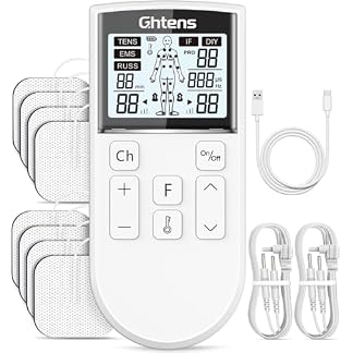 GHTENS 5 en 1 Electroestimulador Muscular‌ Profesional, Recargable 80 Modos de Estimulación, Con Función TENS/EMS/RUSS/IF/DIY y Masaje, 2 Canales, 16 Intensidad, Para el Alivio del Dolor (Blanco)