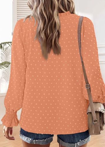 BETTE BOUTIK Women Boho Long Sleeve Shirts Dressy Casual V Neck Fall Fashion Tops Swiss Dot Flowy Blouses