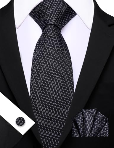 Image of Barry.Wang Ties for Men Silk Tie Sets Polka Dot Woven Necktie Pocket Square Cufflinks Business Wedding