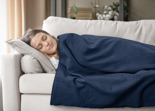 Image of Utopia Bedding 100% Cotton Thermal Blanket Navy Throw, 50x60 Inches