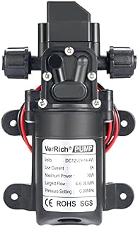 VerRich diaphragm pump 12V Water Pumps 70W Self Priming Sprayer Pump 6 L/Min 0.9MPA 131 PSI for RV Camper Marine Boat Garden