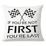 JINYO You're Not First You're Last Motivational Car Racing Pillow Covers 18x18, Inspirational Racing Quote Pillow Covers for Teen Boy Guy Bedroom College Dorm Office, Race Car Room Decor