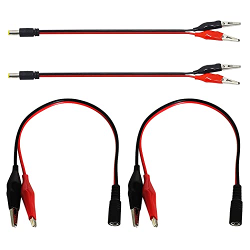 GTIWUNG 4 Piezas DC Pinza de Cocodrilo, 5,5 mm x 2,1 mm 12 V CC Hembra a Doble Pinza de Cocodrilo Cable de Alimentación para CCTV Adaptador de iluminación de Cámara de Seguridad, 2 Macho + 2 Hembras