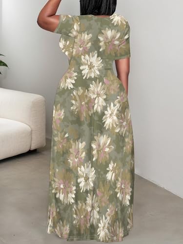 Image of PinkPatty Women's Plus Size Maxi Dresses Short Sleeve Sundress Summer T-Shirt Beach Long Dress with Pockets