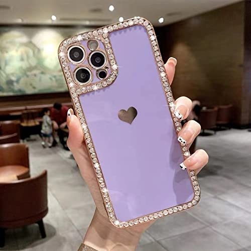 Coque antichoc pour iPhone 11 12 13 Pro Max protection silicone robuste avec diamants violets