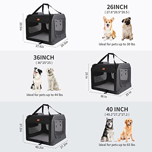Yokee Collapsible Dog Crates - Portable Dog Travel Crate Kennel For Pets, 3 Door Folding Soft Dog Crate With Durable Tear-Resistant Mesh Window, Soft Chenille Pad, Indoor&Outdoor (27.6", Black) #TOP2