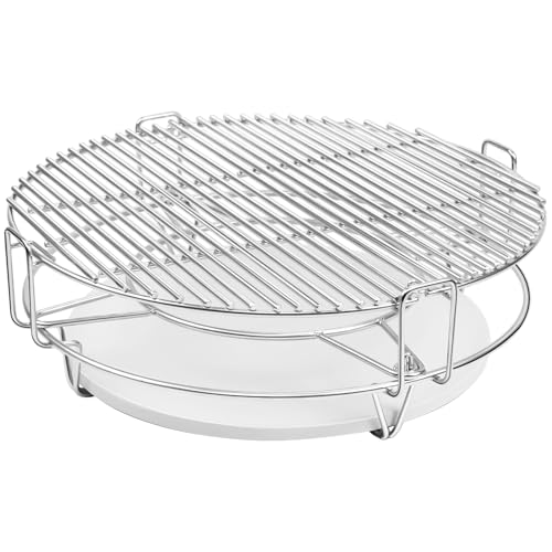 6 Piece Cooking Grate Replacement Kit for Kamado Joe Classic Removable Grill Cooking System Expander Rack Parts KJ-HCG Grate*2 KJ-HDP Half-Moon Ceramic Heat Deflector Plate*2 KJ-FCR KJ-FCR Rack