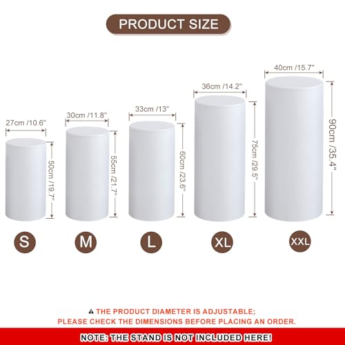 QUARKZMAN Set aus 5 weißen Zylinder Spandex Standabdeckungen, Plinth Standabdeckung für Party Hochzeit Geburtstagsdekoration, enthält nur Zylinderabdeckungen (elastischer Stoff)