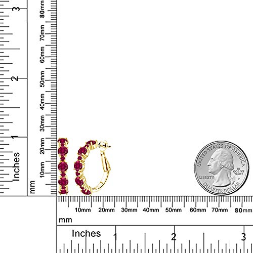 Gem Stone King 18K Yellow Gold Plated Silver Red Created Ruby Hoop Earrings For Women (2.90 Cttw, Round 4Mm And 1.9Mm, Gemstone Birthstone 1 Inch Diameter) #TOP1