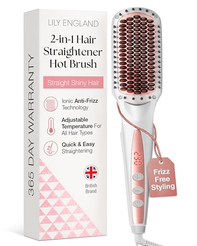 Lily England Ionic Hair Straightener Brush for Women - Anti-Scald Design with Fast Heating Adjustable Temperatures Ranging from 80-230 °C - Hot Straightening Brush for Hair Styling in Rose Gold Lily England Ionic Hair Straightener Brush for Women - Anti-Scald Design with Fast Heating Adjustable Temperatures Ranging from 80-230 °C - Hot Straightening Brush for Hair Styling in Rose Gold