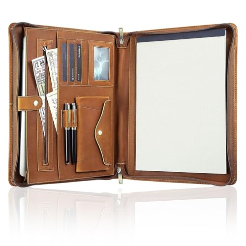 Calfinder Genuine Leather Padfolio, Business Portfolio Binder, Leather Portfolio for Women and Men,Padfolio with Zipper,Gift for Gratuates, Padfolio for 13.3