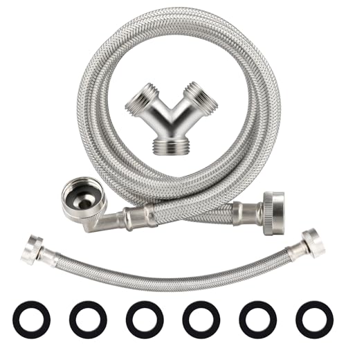 Roastove Steam Dryer Hose Installation Kit - 4 Ft Braided Stainless Steel with 3/4" FHT 90 Degree Elbow Hose,1ft Inlet Adapter and Y Connector,Fits All Normal Household Water Supply Lines by Roastove - Used condition - CA$19.84