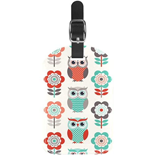 Étiquettes de sac de voyage en cuir PU - Étiquettes personnalisées - Motif de chouettes - Papier peint 017
