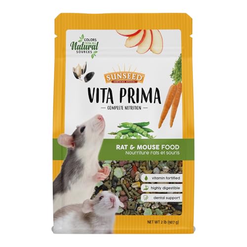 Sunseed Vita Prima Rat and Mouse Food 2lb. Resealable Bag - Supports Instinctive Foraging - Blended with Grains Added Vitamins and Minerals Ingredients - No Artificial Colors Flavors or Preservatives