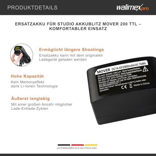 Walimex Pro Batterie Pour Mover 200 Ttl – Haute Capacité Longue Durée Idéale Pour Séances Photo Prolongées Batte - vue 5