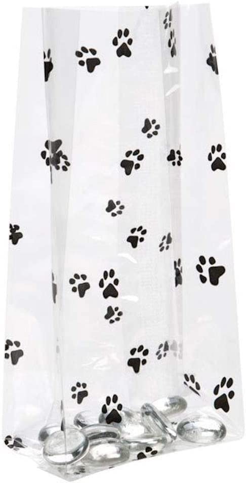 A1 Bakery Supplies 25 Pack Paw Print Design Printed Cellophane Bags 4 in X 2 in X 9 in