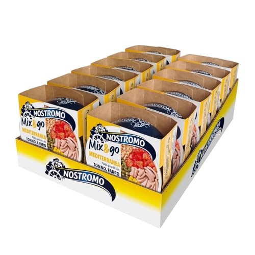 Nostromo Mix&Go Mediterraneo - Piatto Pronto con Tonno, Farro, Capperi - Pasto Veloce e Salutare - Confezione da 12x190g