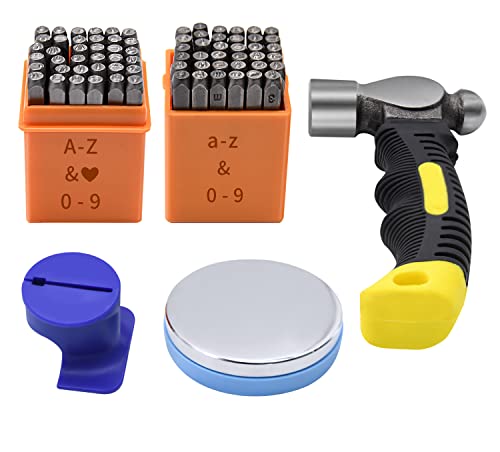 74pcs Metal Stamping Kit, DkOvn Complete Jewelry Making Stamping Tools with 1/8" (3mm) Font Uppercase & Lowercase Letter and Number Punch, Metal Stamping Jig, Hammer and Steel Bench Block by DkOvn - Used condition - US$28.49