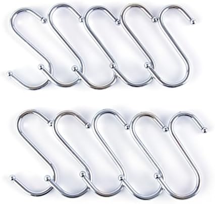 Small Round S Shaped Stainless Steel Hanging Hooks Set with 10 Hooks - Ideal for Pots, Pans, Spoons & Other Kitchen Essentials - Perfect for Clothing